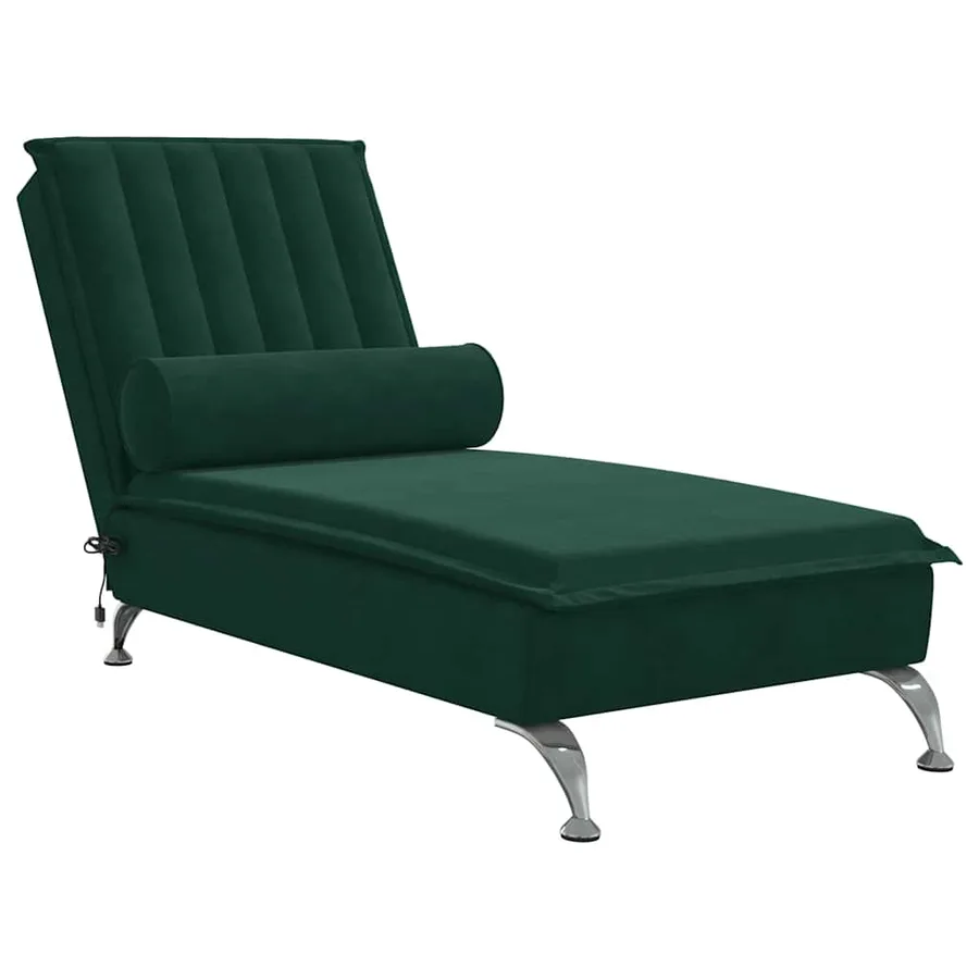 Chaise longue de massage avec traversin vert foncé velours - 2