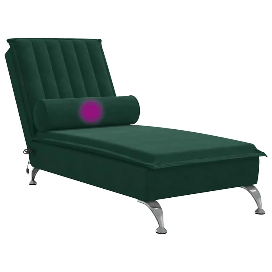 Chaise longue de massage avec traversin vert foncé velours - 7