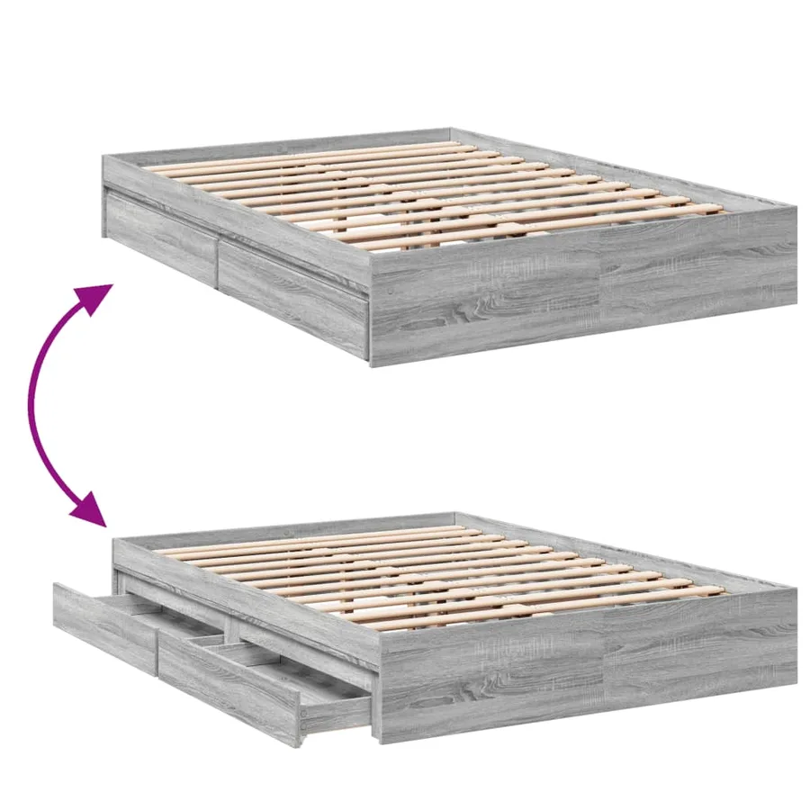 Cadre de lit avec tiroirs sans matelas sonoma gris 120x190 cm - 7