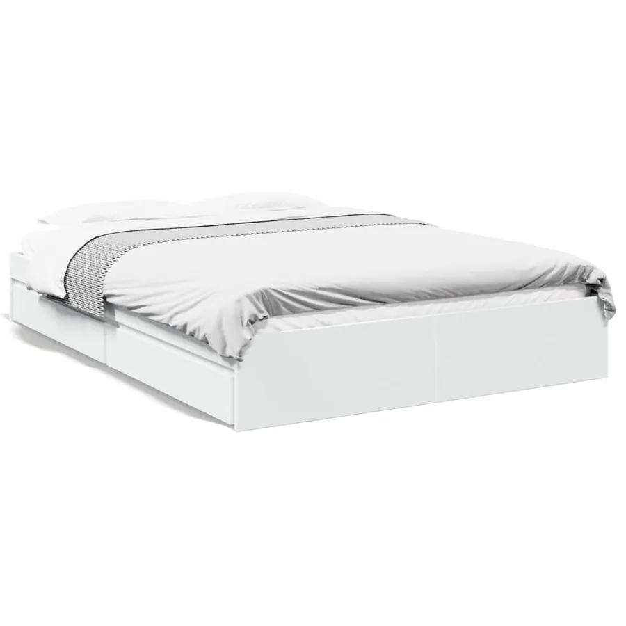 Cadre de lit avec tiroirs sans matelas blanc 160x200 cm - 2