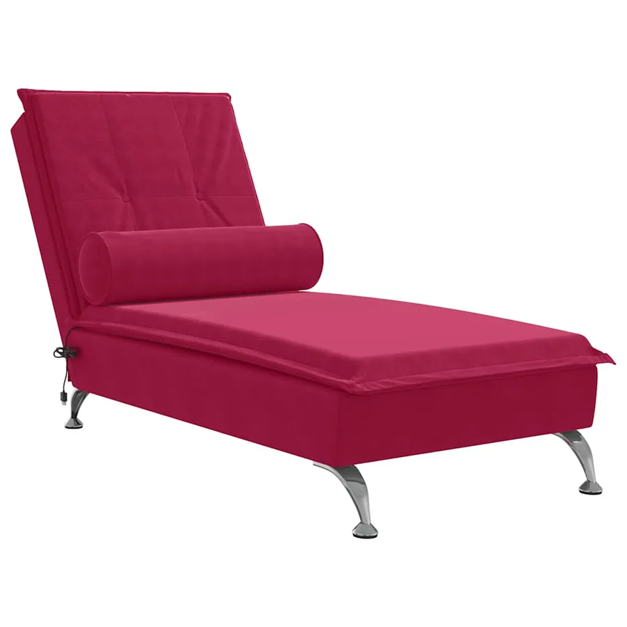 Chaise longue de massage avec traversin rouge bordeaux velours - 2