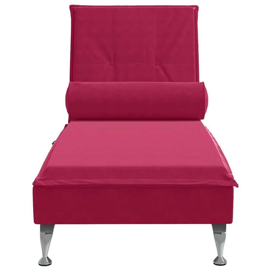 Chaise longue de massage avec traversin rouge bordeaux velours - 4