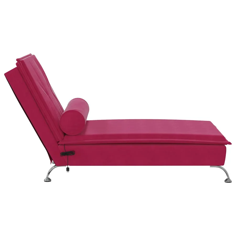 Chaise longue de massage avec traversin rouge bordeaux velours - 5