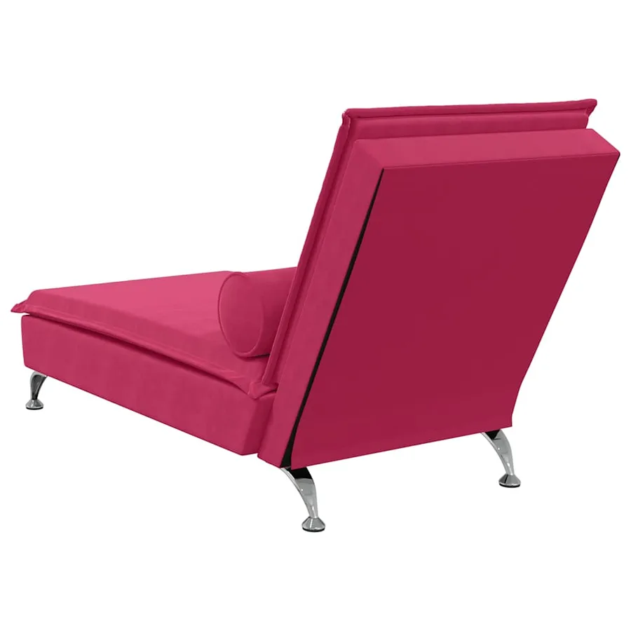 Chaise longue de massage avec traversin rouge bordeaux velours - 6