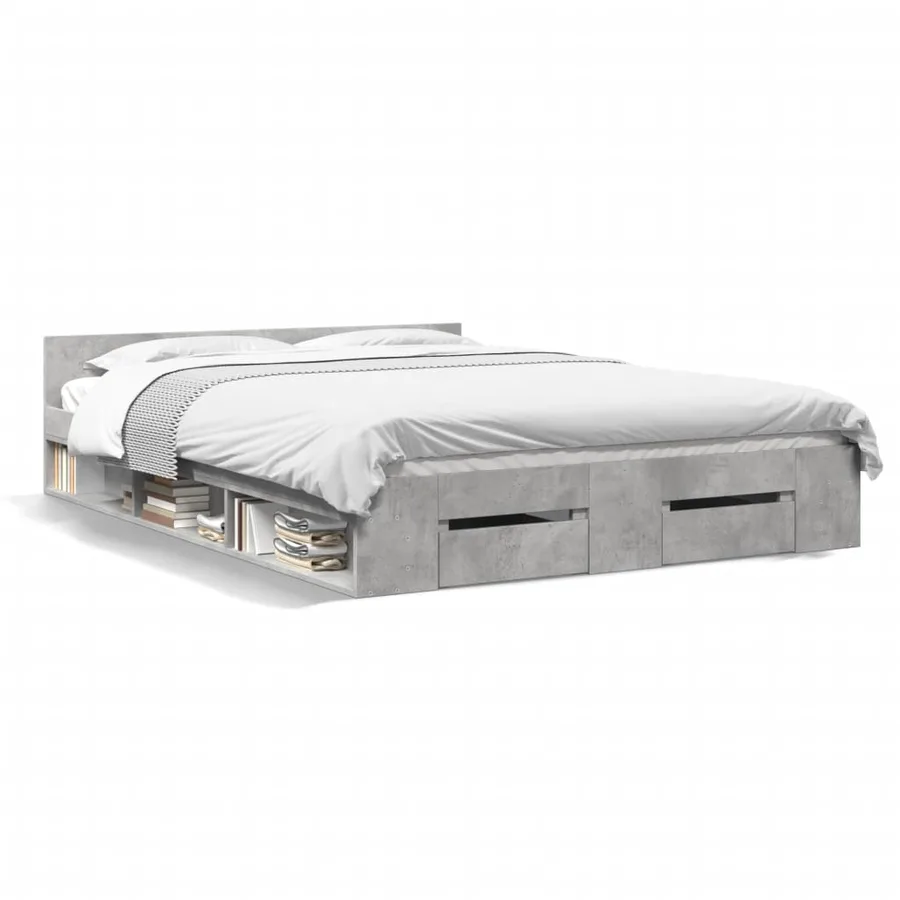 Cadre de lit avec tiroirs sans matelas gris béton 150x200 cm - 2