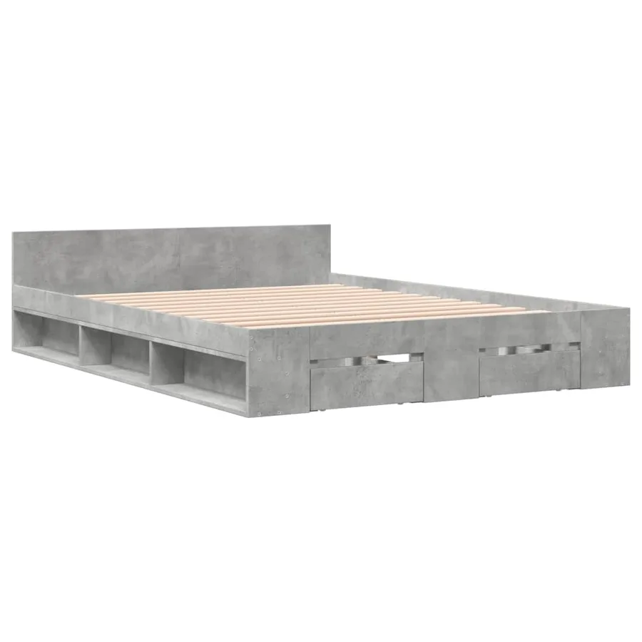 Cadre de lit avec tiroirs sans matelas gris béton 150x200 cm - 3