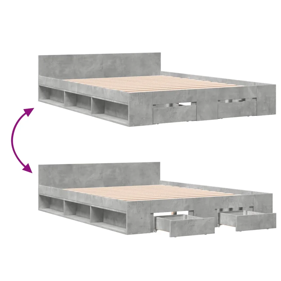Cadre de lit avec tiroirs sans matelas gris béton 150x200 cm - 7