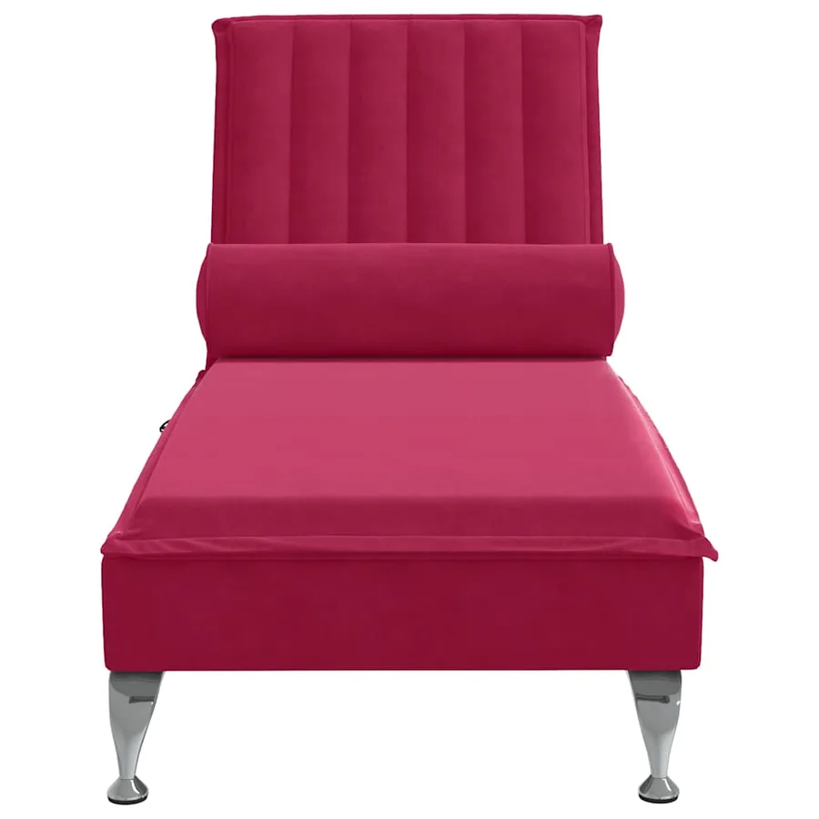 Chaise longue de massage avec traversin rouge bordeaux velours - 4