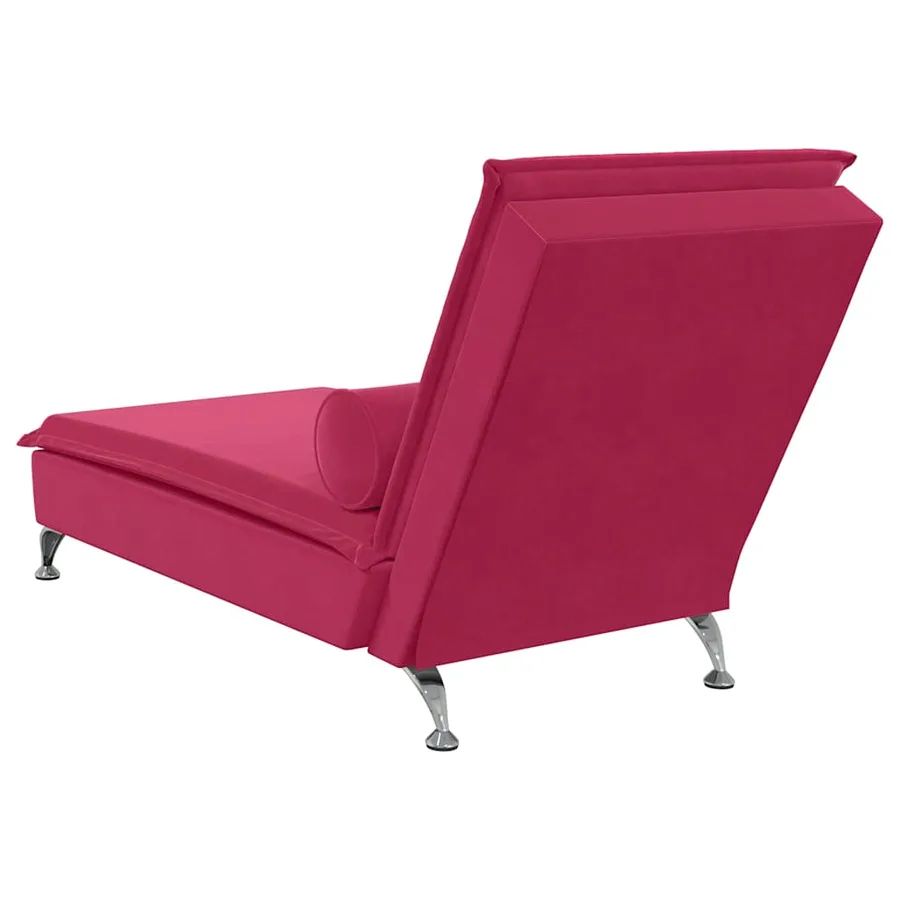 Chaise longue de massage avec traversin rouge bordeaux velours - 6