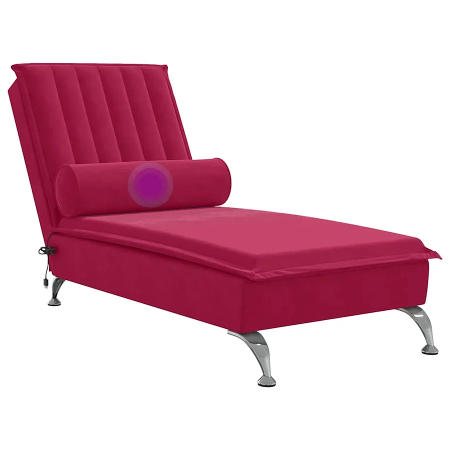 Chaise longue de massage avec traversin rouge bordeaux velours - 7