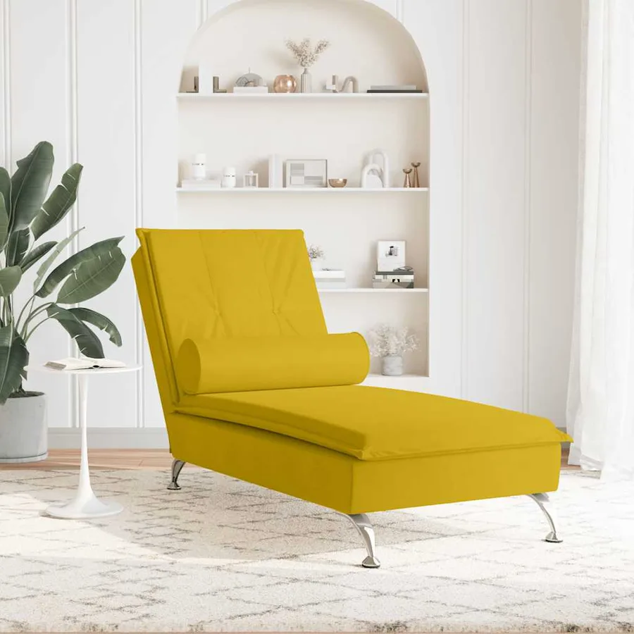 Chaise longue de massage avec traversin jaune velours - 3