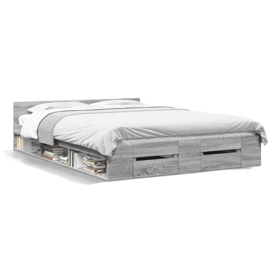 Cadre de lit avec tiroirs sans matelas sonoma gris 150x200 cm - 2