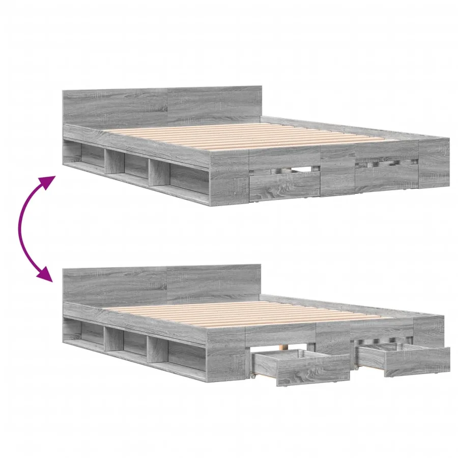 Cadre de lit avec tiroirs sans matelas sonoma gris 150x200 cm - 7