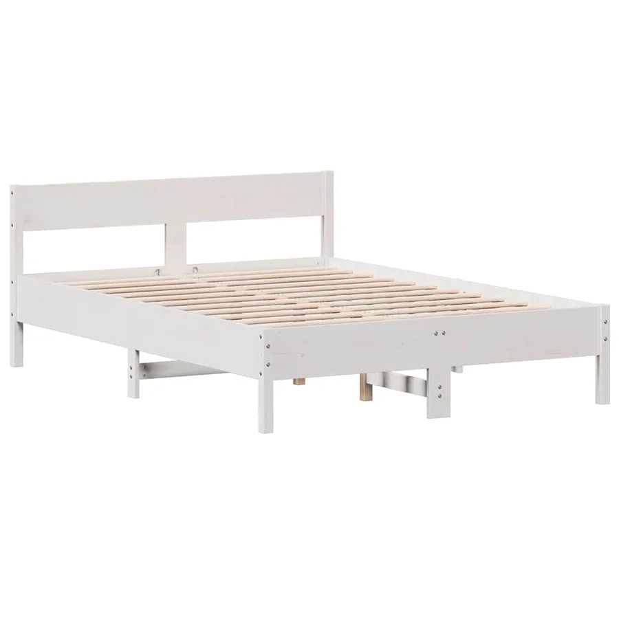 Cadre de lit sans matelas blanc 150x200 cm bois de pin massif - 2
