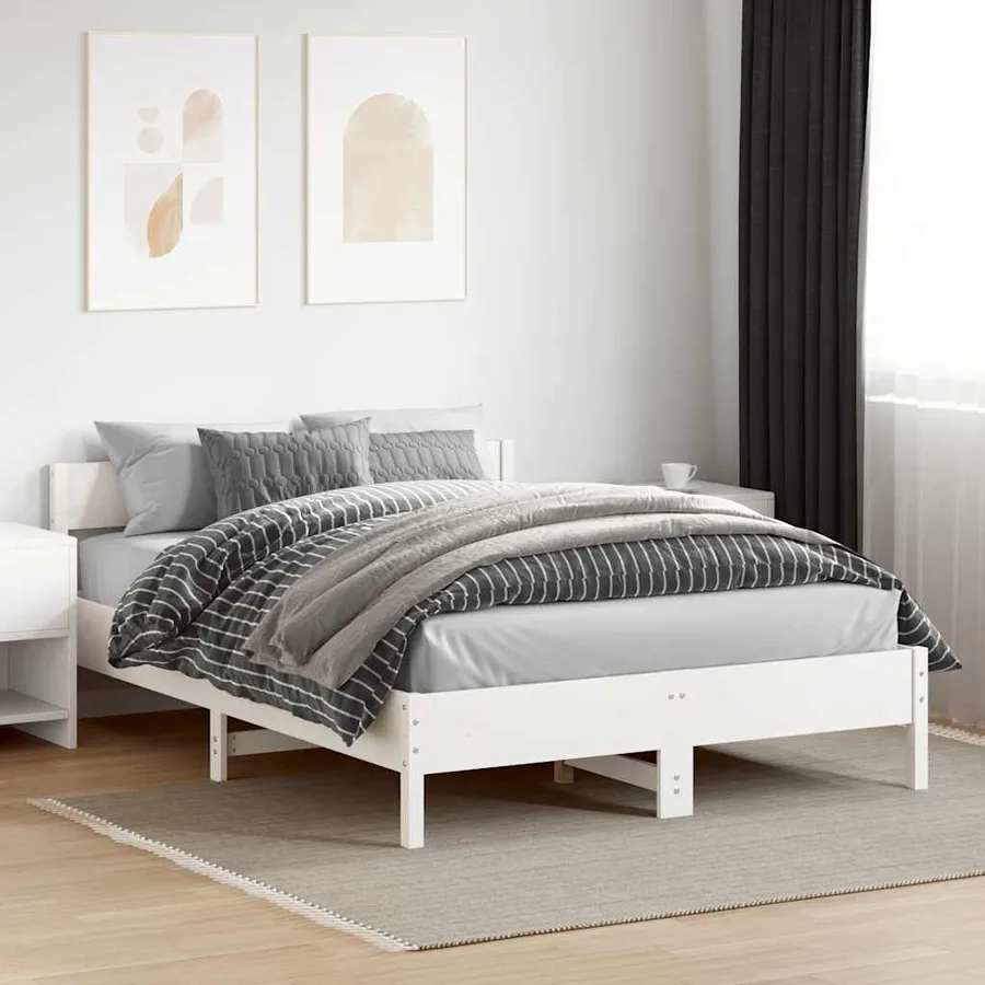Cadre de lit sans matelas blanc 150x200 cm bois de pin massif - 3