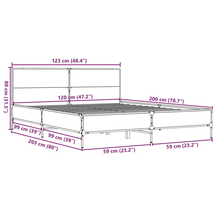 Cadre de lit sans matelas chêne fumé 120x200 cm - 9