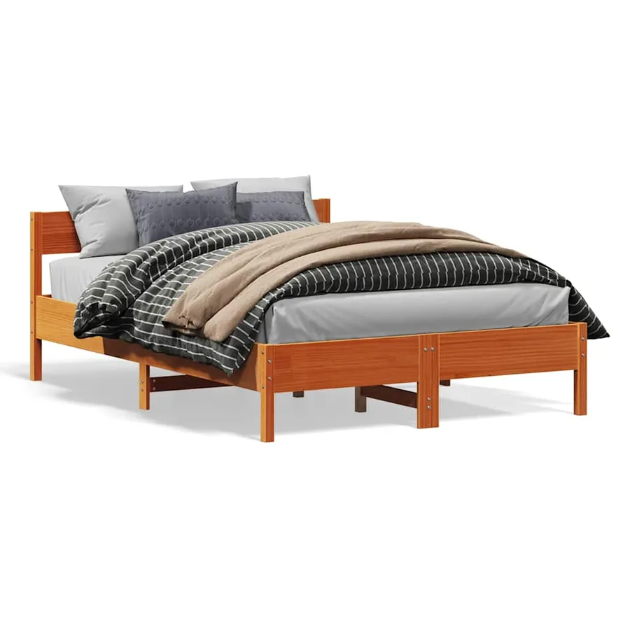 Cadre de lit sans matelas cire marron 140x200cm bois pin massif - 2
