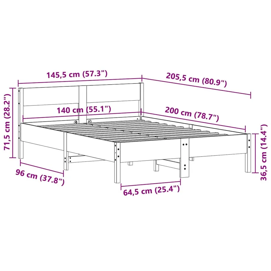 Cadre de lit sans matelas cire marron 140x200cm bois pin massif - 9