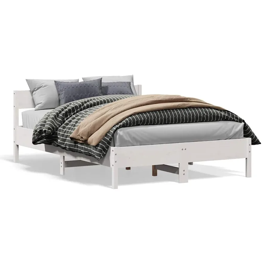 Cadre de lit sans matelas blanc 140x200 cm bois de pin massif - 2
