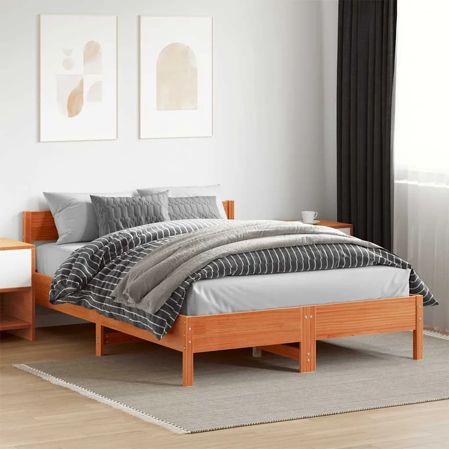Cadre de lit sans matelas cire marron 160x200cm bois pin massif - 3