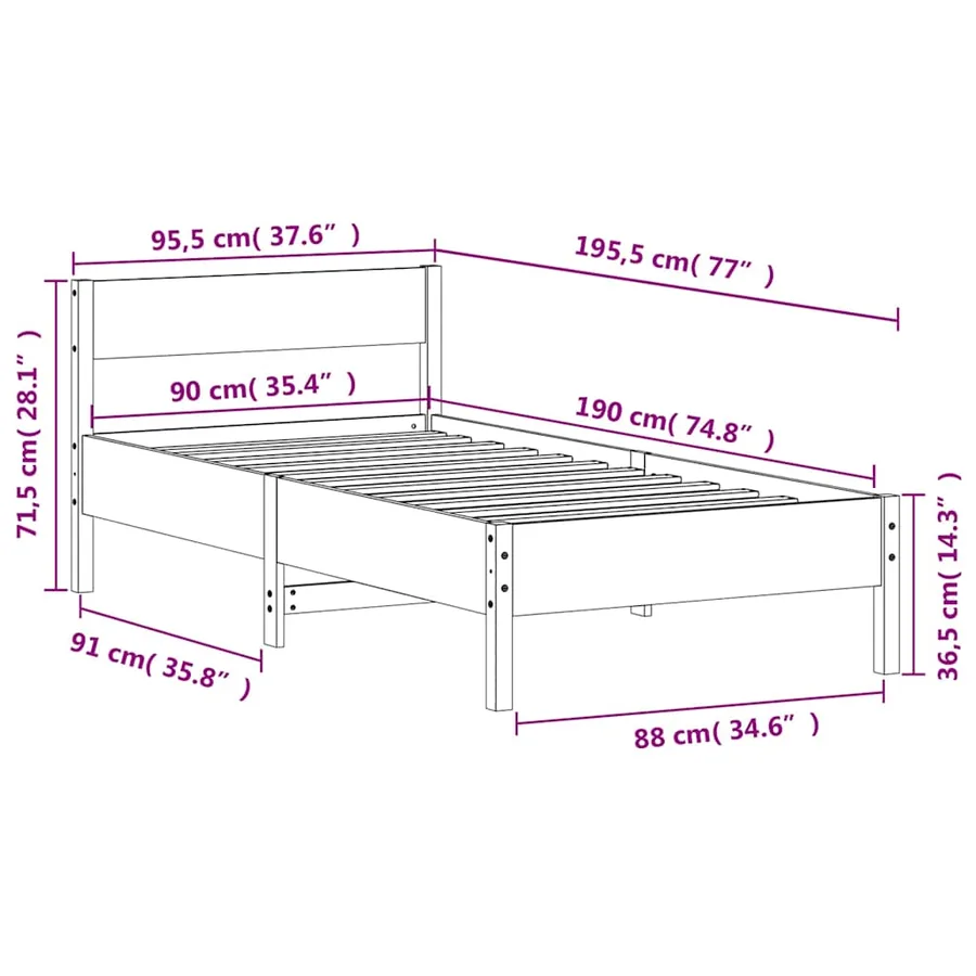 Cadre de lit sans matelas blanc 90x190 cm bois de pin massif - 9