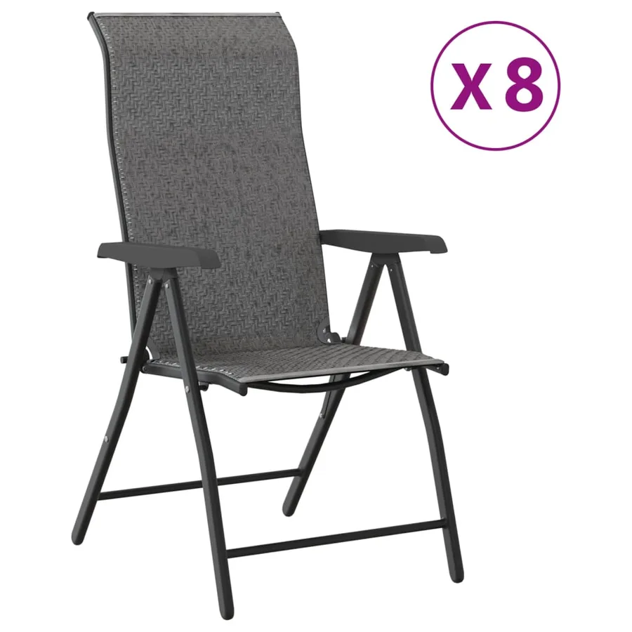 Chaises pliables de jardin lot de 8 gris résine tressée - 2
