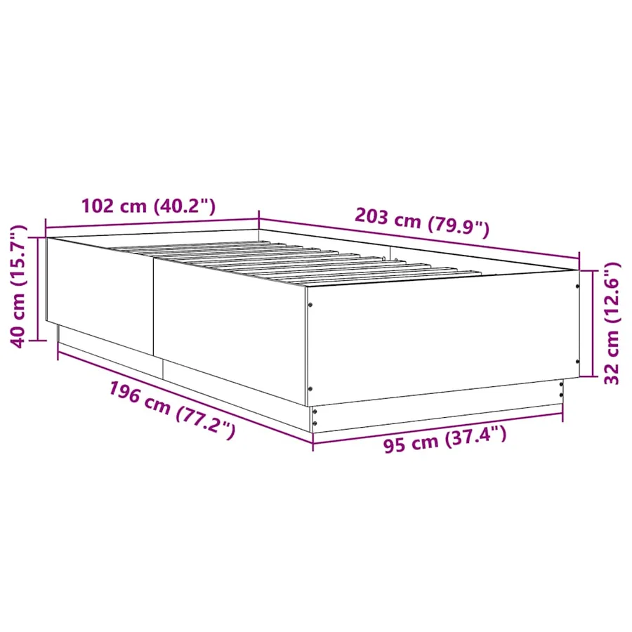 Cadre de lit sans matelas noir 100x200 cm - 9