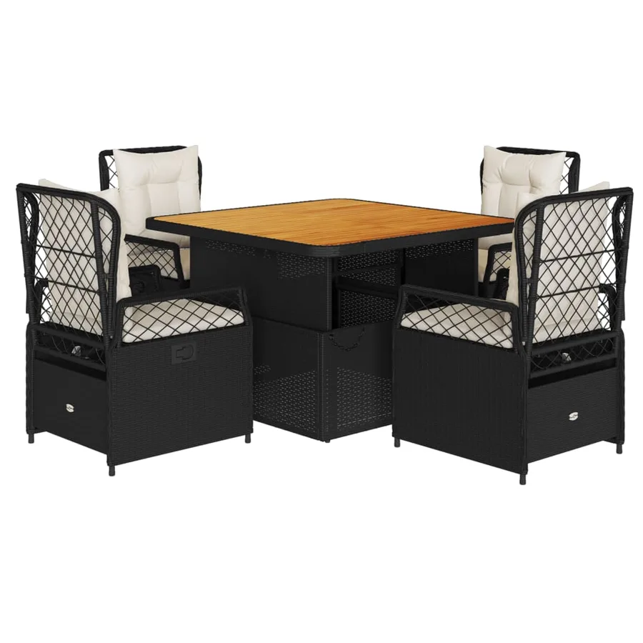 Ensemble à manger de jardin coussins 5pcs Noir Résine tressée - 2