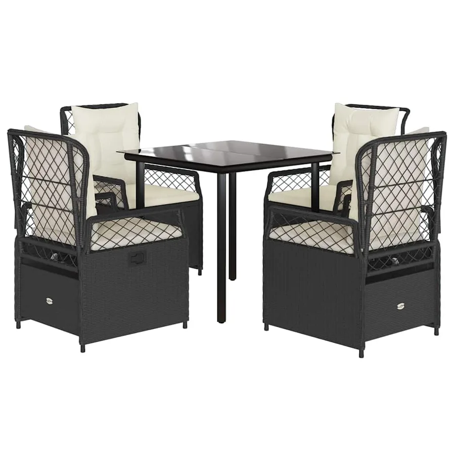 Ensemble à manger de jardin coussins 5pcs Noir Résine tressée - 2
