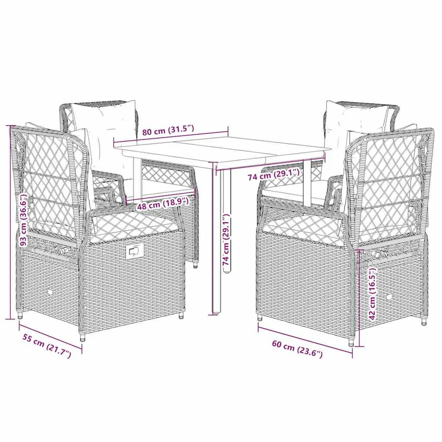 Ensemble à manger de jardin coussins 5pcs Noir Résine tressée - 8