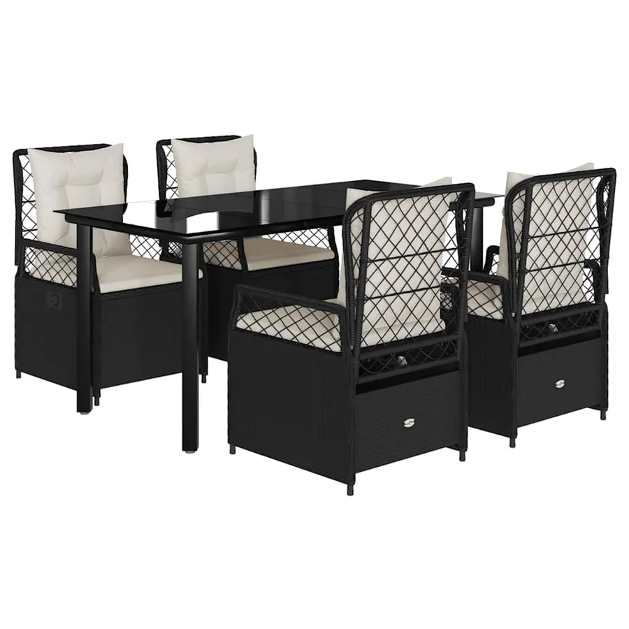 Ensemble à manger de jardin coussins 5pcs Noir Résine tressée - 2
