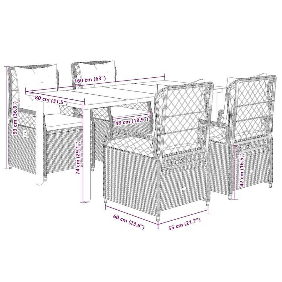 Ensemble à manger de jardin coussins 5pcs Noir Résine tressée - 8