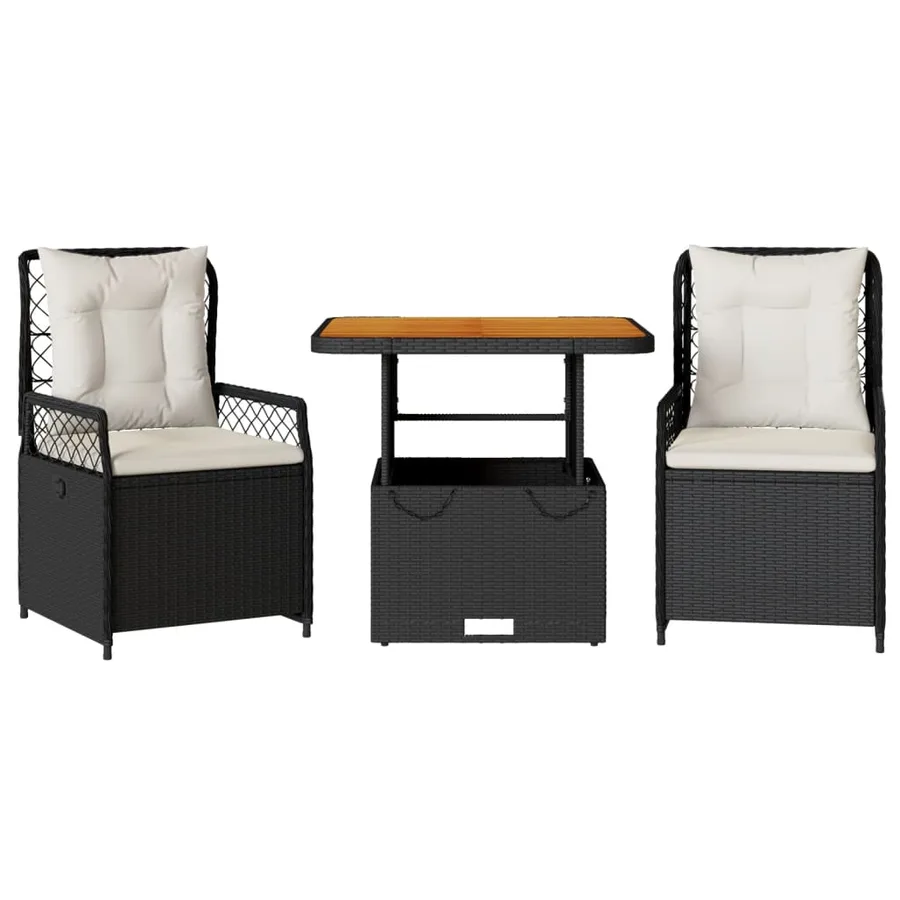 Ensemble à manger de jardin avec coussins 3 pcs Noir - 2