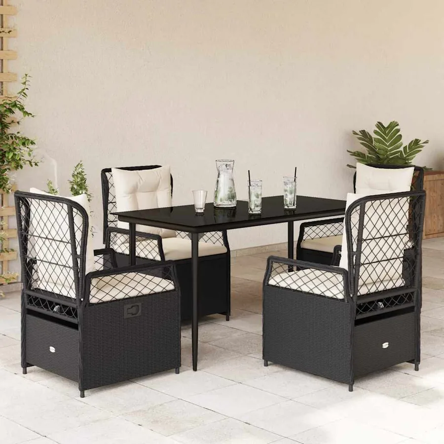 Ensemble à manger de jardin coussins 5pcs Noir Résine tressée