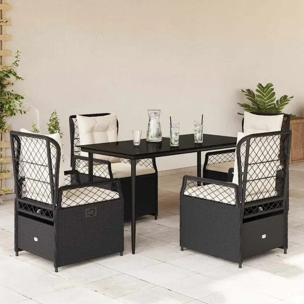 Ensemble à manger de jardin coussins 5pcs Noir Résine tressée