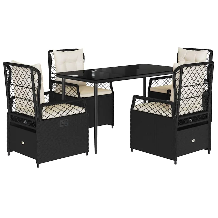 Ensemble à manger de jardin coussins 5pcs Noir Résine tressée - 2