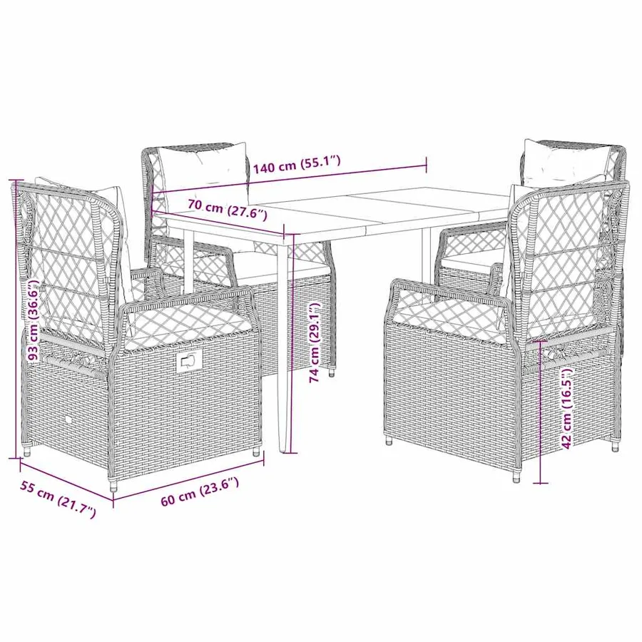Ensemble à manger de jardin coussins 5pcs Noir Résine tressée - 8