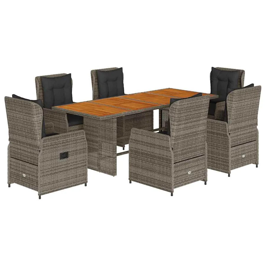 Ensemble à manger de jardin et coussins 7 pcs gris rotin - 2