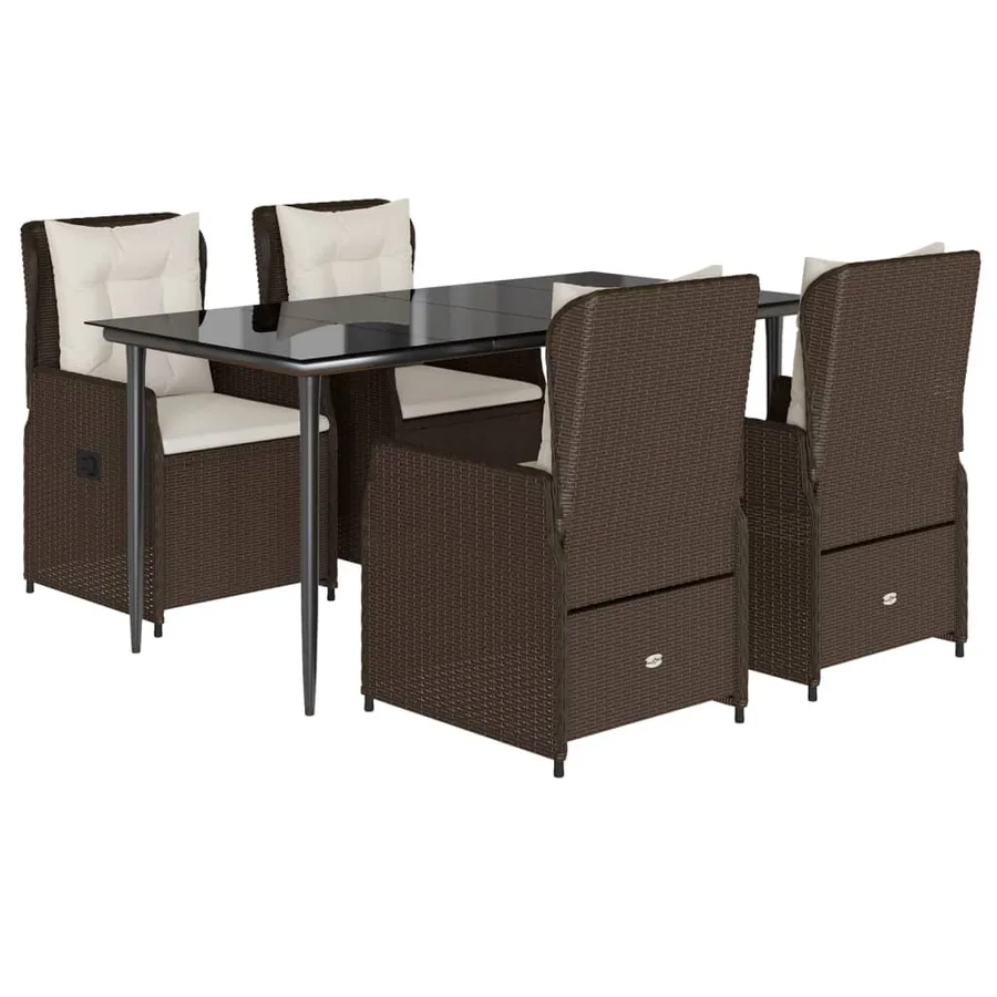 Ensemble à manger de jardin 5 pcs et coussins marron poly rotin - 2