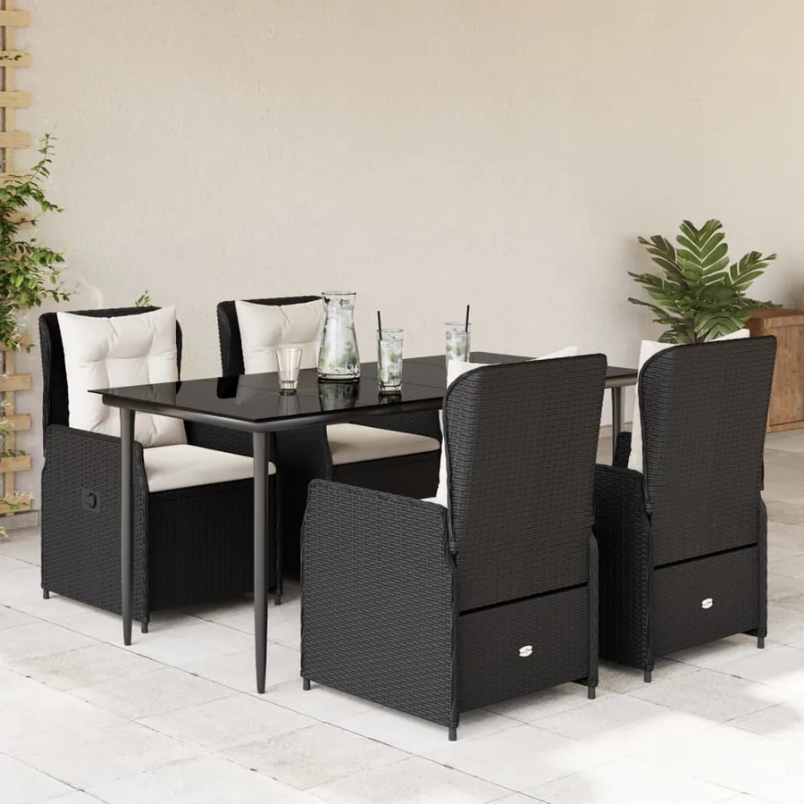 Ensemble à manger de jardin coussins 5pcs Noir Résine tressée
