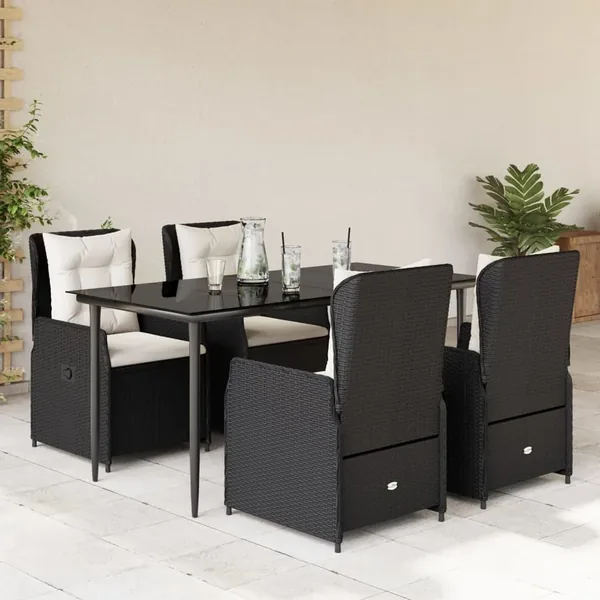 Ensemble à manger de jardin coussins 5pcs Noir Résine tressée