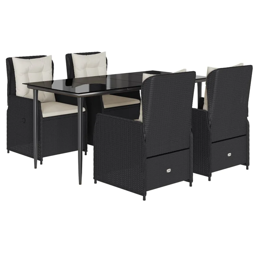 Ensemble à manger de jardin coussins 5pcs Noir Résine tressée - 2