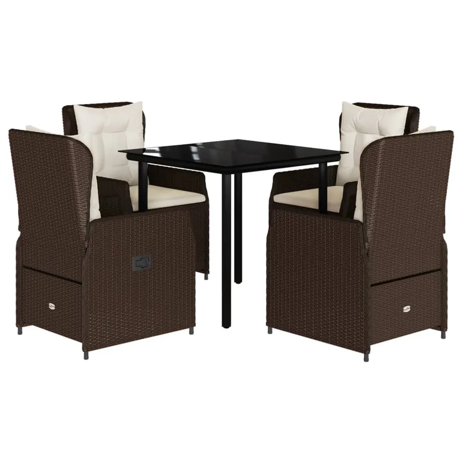 Ensemble à manger de jardin 5 pcs et coussins marron poly rotin - 2