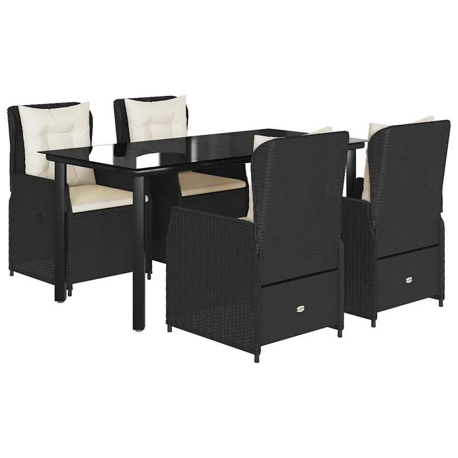 Ensemble à manger de jardin coussins 5pcs Noir Résine tressée - 2