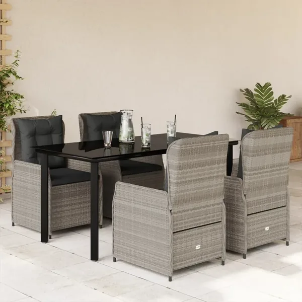 Ensemble à manger de jardin et coussins 5 pcs gris clair rotin