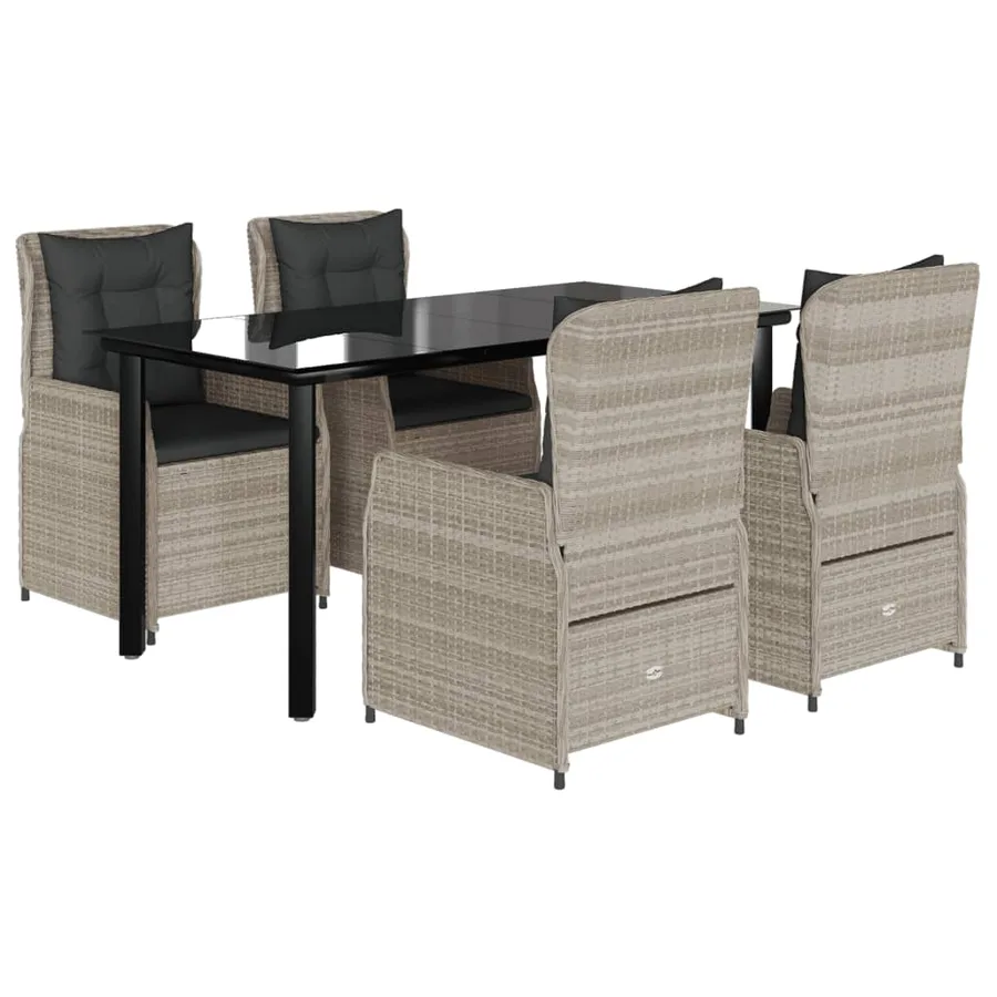Ensemble à manger de jardin et coussins 5 pcs gris clair rotin - 2
