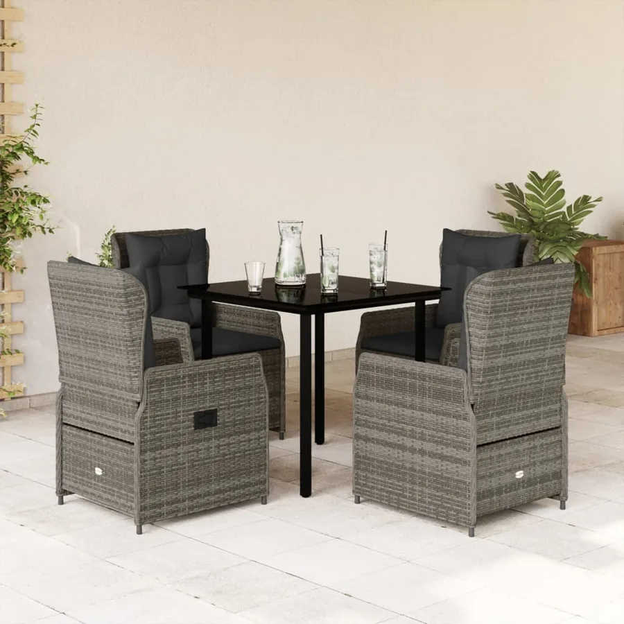 Ensemble à manger de jardin 5 pcs coussins gris résine tressée