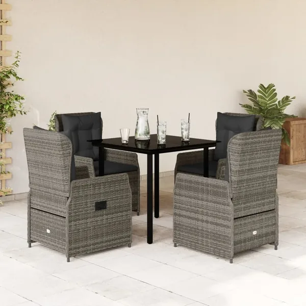 Ensemble à manger de jardin 5 pcs coussins gris résine tressée