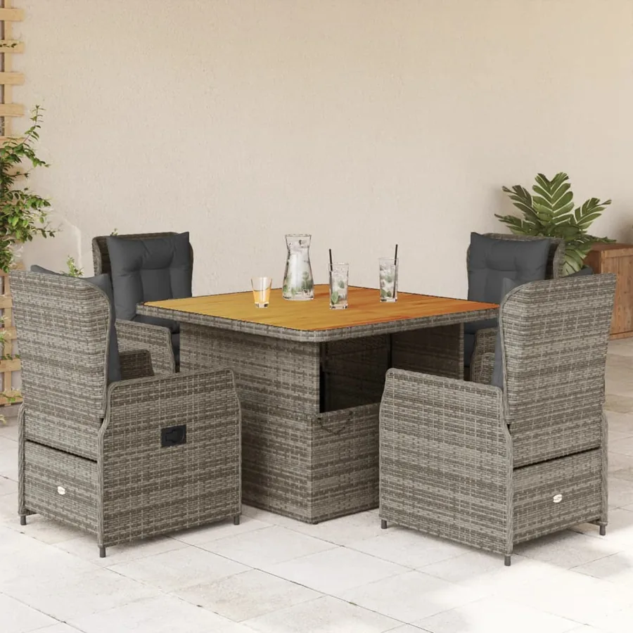 Ensemble à manger de jardin 5 pcs coussins gris résine tressée