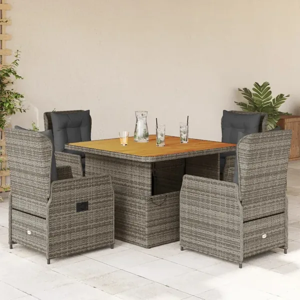 Ensemble à manger de jardin 5 pcs coussins gris résine tressée